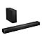 Schwarze Hisense Soundbar mit Subwoofer vor weißem Hintergrund.