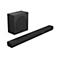 Schwarze Hisense Soundbar mit Subwoofer vor weißem Hintergrund.