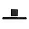 Schwarze Hisense Soundbar mit Subwoofer vor weißem Hintergrund. Die Soundbar zeigt das Display VOL 23.