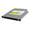 Flaches, silbernes DVD-Laufwerk für Laptops mit schwarzer Frontblende und Aufdruck.
