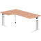Hoekbureautafel TARVIS, B 2000 x D 1200/800 x H 680-860 mm, onderstel wit, notenboom