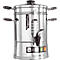 Silver coffee maker with handles, water level indicator, tap, and control panel. The "Hogastra" logo is visible.