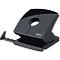 A black Novus hole punch. It has an oval hole and an adjustable paper stop.
