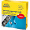 Yellow packaging of Avery Zweckform reinforcing rings. Inscription: "Reinforcing rings white", "tear-resistant". A silver lever is visible.