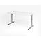 A white height-adjustable desk against a white background.