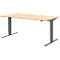 Home Office Schreibtisch TEMPIO, elektrisch höhenverstellbar, geteilte Tischplatte mit Klappe, B 1600 x T 700 x H 640-1280 mm, Hickory-Eiche/anthrazit