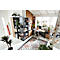 Home Office Schreibtisch TEMPIO, Rechteck, Kufen, B 1500 x T 800 x H 740 mm, Hickory-Eiche/anthrazit + Kabelführungsbügel
