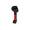 Scanner de codes-barres portable en noir et rouge sur fond blanc.