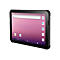Schwarzes Tablet mit pinkfarbenem Hintergrund. Google-Suchleiste oben, App-Symbole seitlich.