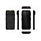 Schwarzes Honeywell-MobilgerÃ¤t, verschiedene Ansichten: Front, Seiten und Oberseite. Rote Akzente, Honeywell-Logo.