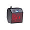 Schwarzer Barcode-Scanner mit rotem Licht. Oben links das Metrologic-Logo. Kabelanschluss.