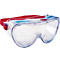 Klare Schutzbrille mit rotem Gummiband.