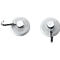 Two white magnetic hooks with silver hooks. Both are round and have a small, silver center.