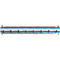 Long, rectangular object with blue and white stripes and small black handles.
