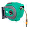Green garden hose with gray housing and orange hose connection.