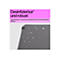 Graue Tischauflage mit Wassertropfen. Pinker Balken mit Text: Desinfizierbar und robust. Logo HP.