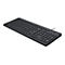 Schwarze kabelgebundene HP-Tastatur mit Standard-Layout und Ziffernblock auf weißem Hintergrund.