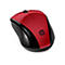 Drahtlose HP Computermaus in glänzendem Rot und mattem Schwarz mit HP Logo auf weißem Hintergrund.