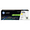 Gelbe HP 220A Terrajjet Tonerpatrone. Aufschrift: "LASERJET", "Original HP Toner", "Designed with health and planet in mind".