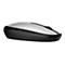Drahtlose Computermaus, silberfarben und schwarz. Mit Scrollrad und Power-LED.