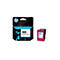 Eine HP 300 Tri-Colour Tintenpatrone und ihre Verpackung. Die Verpackung ist schwarz mit blauen Schmetterlingen und dem HP-Logo. Die Tintenpatrone ist rosa mit dem HP-Logo und den Farben Cyan, Magenta und Gelb.