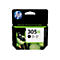Schwarze HP Tintenpatrone 305XL mit dem HP-Logo und dem Schriftzug "Save more. Print up to 2x more pages".