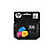 Schwarze HP-Tintenpatrone mit bunten Blumen. Aufdruck: 308, Tri-colour, Original HP Ink Cartridge.
