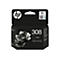 Schwarze HP Tintenpatrone, Packung mit floralem Muster. Text: 308, Black, 1 Original HP Ink Cartridge.