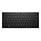 Schwarze HP-Tastatur. Die Tasten sind hellgrau beschriftet. Oben mittig befindet sich das HP-Logo.