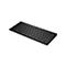 Schwarze kabellose HP Tastatur mit QWERTY-Layout auf weißem Hintergrund.