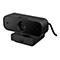 Schwarze HP Webcam mit zentralem Objektiv und Privacy-Slider auf einem Standfuß vor weißem Hintergrund.