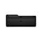 Rückseite einer schwarzen HP Tastatur auf weißem Hintergrund mit Standfüßen und Logo.