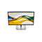 Ein moderner HP Monitor mit schlankem, schwarzem Rahmen und silbernem Standfuß vor weißem Hintergrund.