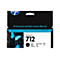 Schwarze HP DesignJet 712 Tintenpatrone mit Produktaufdruck, Text, und Schmetterlings-Grafik.