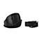 Schwarze ergonomische Computermaus mit USB-C-Ladekabel auf weißem Hintergrund.