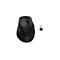 Schwarze kabellose HP Maus mit Scrollrad und passendem USB-Empfänger auf weißem Hintergrund.