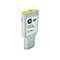 Gelbe HP 727 DesignJet Tintenpatrone, weißer Hintergrund. Aufdruck: HP Logo, 727, Yellow.