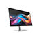 Moderner PC-Monitor mit schmalem Rahmen und silbernem Standfuß, zeigt ein abstraktes, buntes Farbdesign auf dem Bildschirm.