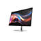 Moderner, schlanker Monitor mit silbernem Standfuß und abstraktem, farbenfrohem Displayhintergrund vor weißem Hintergrund.