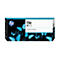 HP Tintenpatrone mit blauem Schmetterlingsmotiv. Aufschrift: DesignJet 730, HP Bright Office Ink Cartridge.