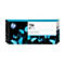 Die blaue und schwarze Verpackung einer HP DesignJet 730 Tintenpatrone zeigt blaue Schmetterlinge vor einem schwarzen Hintergrund.