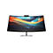 HP Curved Monitor mit buntem, geschwungenem Hintergrundbild vor weißem Hintergrund.