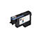 Schwarz-blaue HP-Druckkopfpatrone mit Farbkennzeichnungen. Aufgedruckter Text: Printhead.