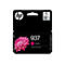 Schwarzer Tintenpatronen-Karton mit HP-Logo und der Aufschrift 937 Magenta. Auf der Verpackung eine pinke Blüte.