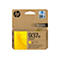 Gelbe HP 937e Tintenpatrone in Verpackung mit Produkt- und Nachhaltigkeitsinformationen. Braune Verpackung, HP Logo und QR-Code.
