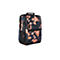 HP Laptop-Rucksack mit schwarz-orangem Batikmuster, Reißverschlüssen und Netztaschen vor weißem Hintergrund.