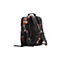 Rucksack mit schwarz-orangem Batikmuster, angeschlossen an ein Smartphone per Kabel.