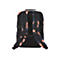 Rucksack-RÃ¼ckseite. Schwarz mit Batik-Muster in Blau- und OrangetÃ¶nen. Verstellbare Gurte und Tragegriff.