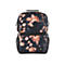 Schwarzer Rucksack mit Batikmuster in Orange und WeiÃŸ, Griff oben und seitliche Netztaschen.