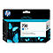 Cartouche d'encre HP Designjet 730. Papillons turquoises sur fond noir.